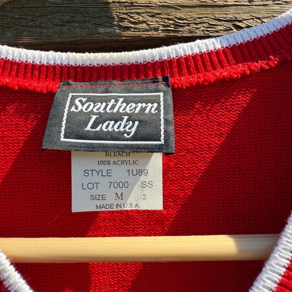 Vintage Cottage Southern Lady Red Sweater with Floral Embroidery - Picture 2 of 3